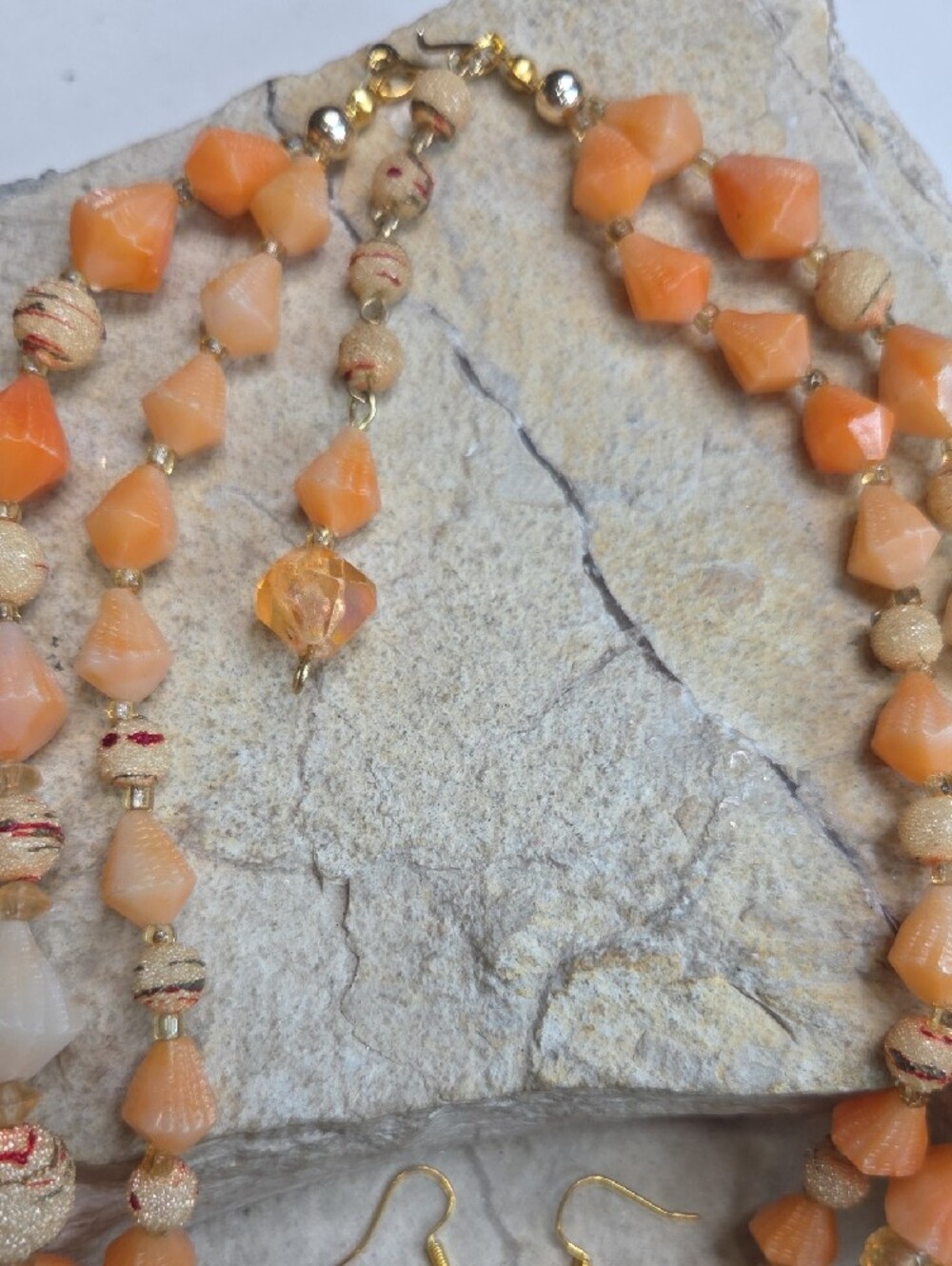 Gold-Tone Peach Beaded Necklace & Earrings Set - Picture 4 of 6